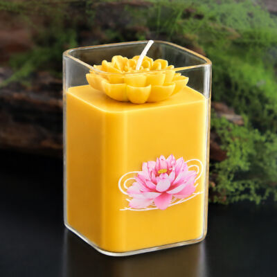 Nến Cốc Vuông Thủy Tinh Tịnh An, Màu Vàng