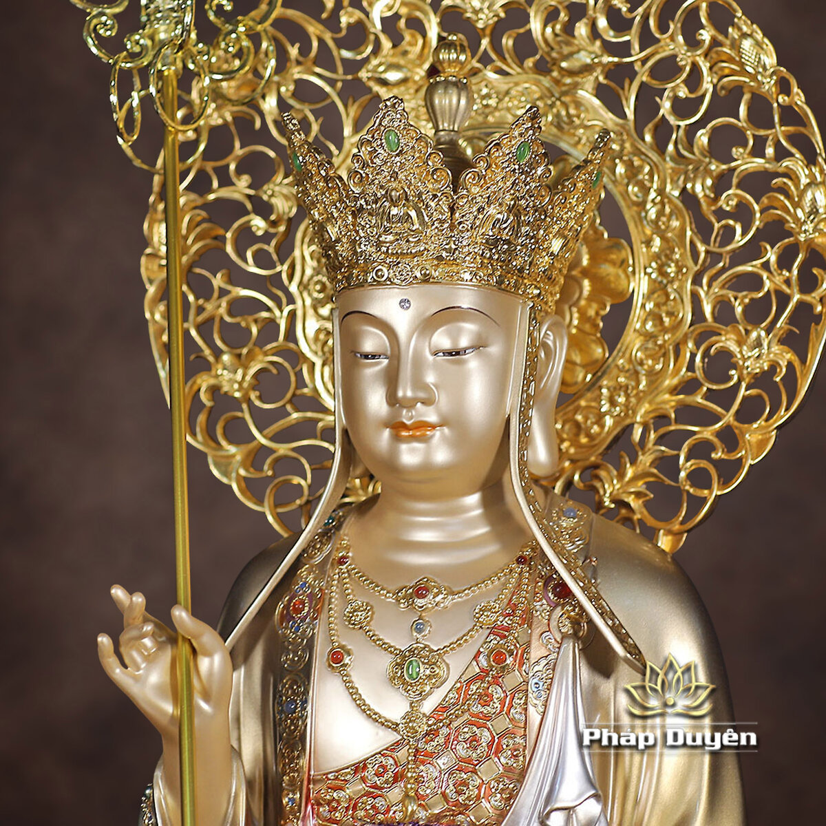 Tượng Địa Tạng Vương Bằng Đồng, Sơn Men Cổ Mẫn Bảo, Có Lá Đề, Cao 30-48cm - ảnh 7