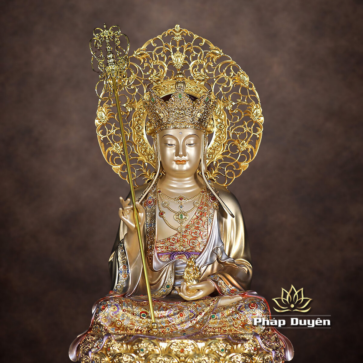 Tượng Địa Tạng Vương Bằng Đồng, Sơn Men Cổ Mẫn Bảo, Có Lá Đề, Cao 30-48cm - ảnh 8