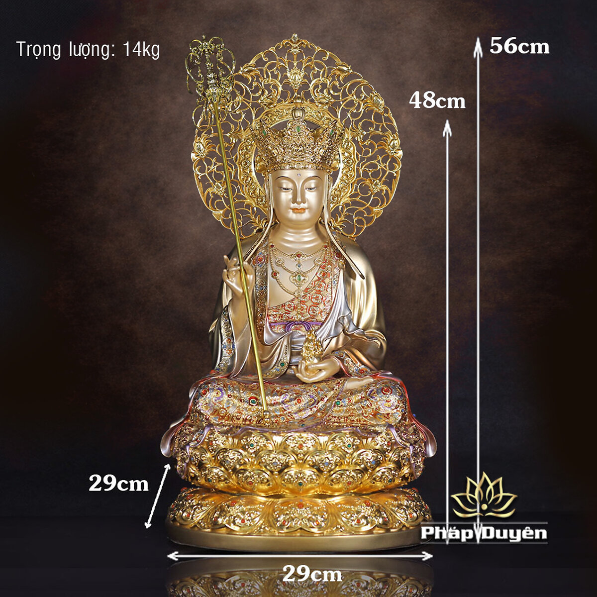 Tượng Địa Tạng Bồ Tát, Chất Liệu Đồng Sơn Men Cổ, Cao 66cm - 88cm - ảnh 10