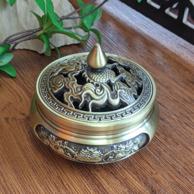 Lư Xông Đồng Khắc Họa Tiết, Chân Cao (Mẫu 123)