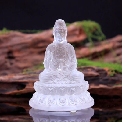 Tượng Để Xe Phật Bà Quan Âm Lưu Ly Màu Trắng Cao 12cm