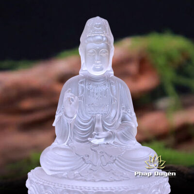 Hình chi tiết của Tượng Để Xe Phật Bà Quan Âm Lưu Ly Màu Trắng Cao 12cm