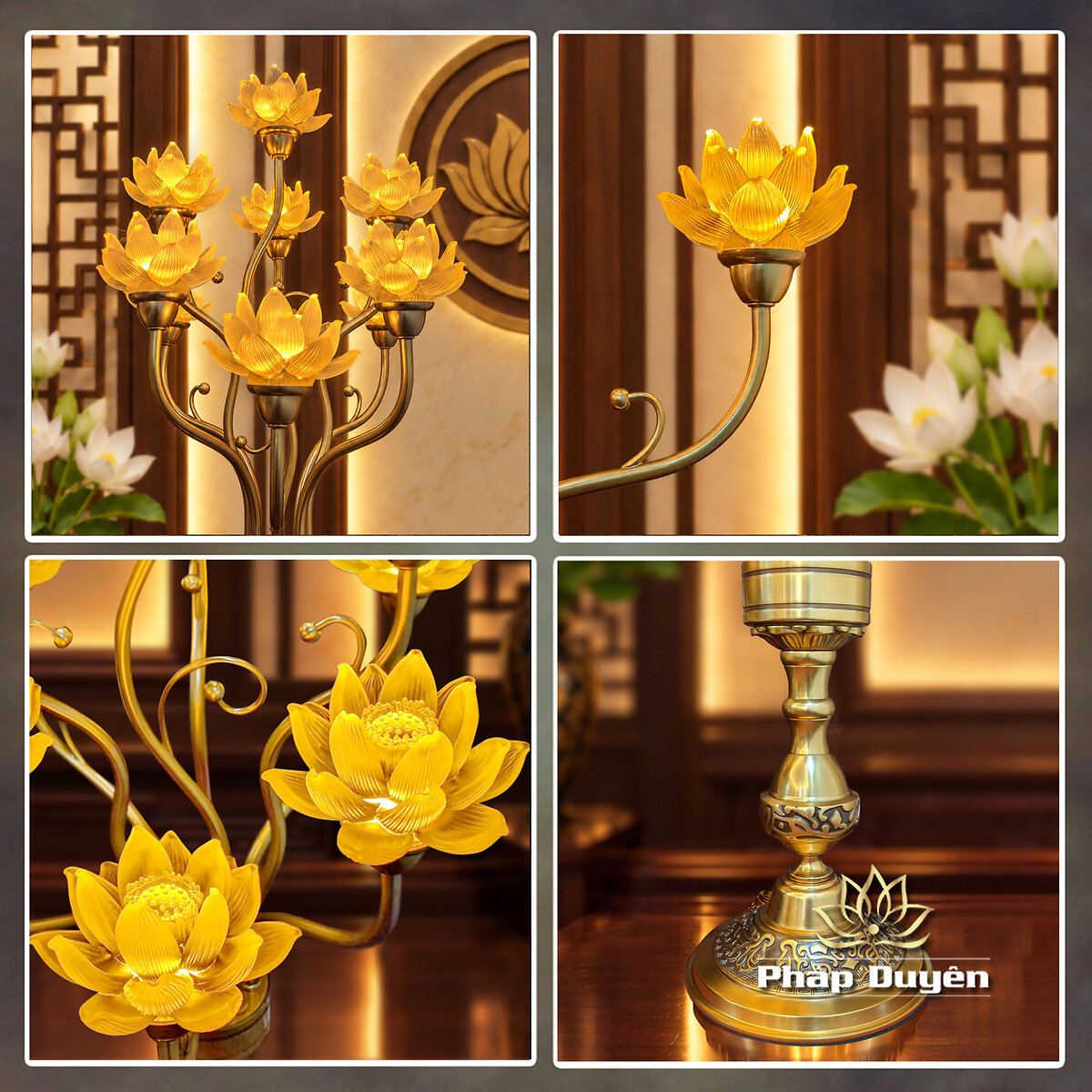 Đôi Đèn Thờ Lưu Ly Tịnh Ngọc Liên Hoa, Cao 60 cm - ảnh 7