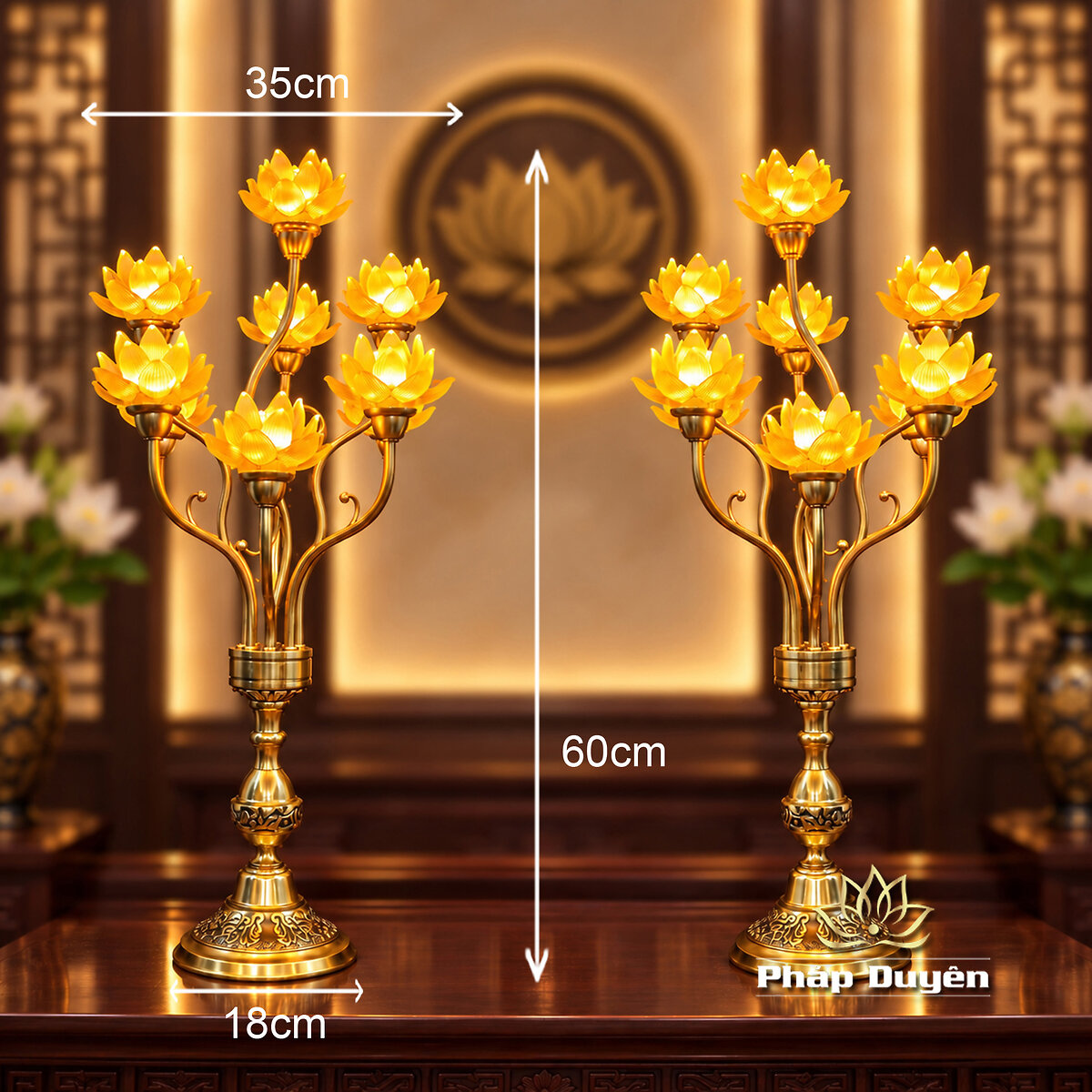 Đôi Đèn Thờ Lưu Ly Tịnh Ngọc Liên Hoa, Cao 60 cm - ảnh 8