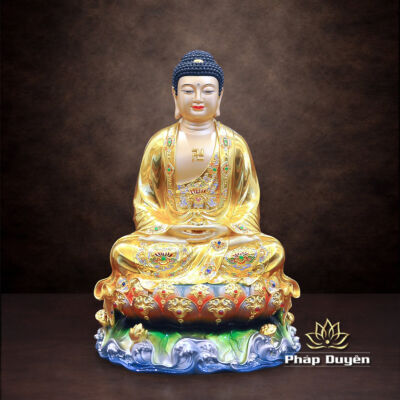 Alternative view of Bộ Tượng Ta Bà Tam Thánh Ngồi Non Nước, Bằng Đồng Dát Vàng, Cao 40 cm