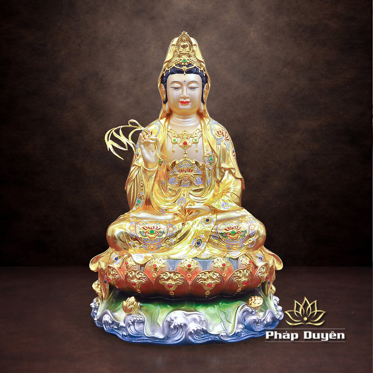 Bộ Tượng Ta Bà Tam Thánh Ngồi Non Nước, Bằng Đồng Dát Vàng, Cao 40 cm - ảnh 8