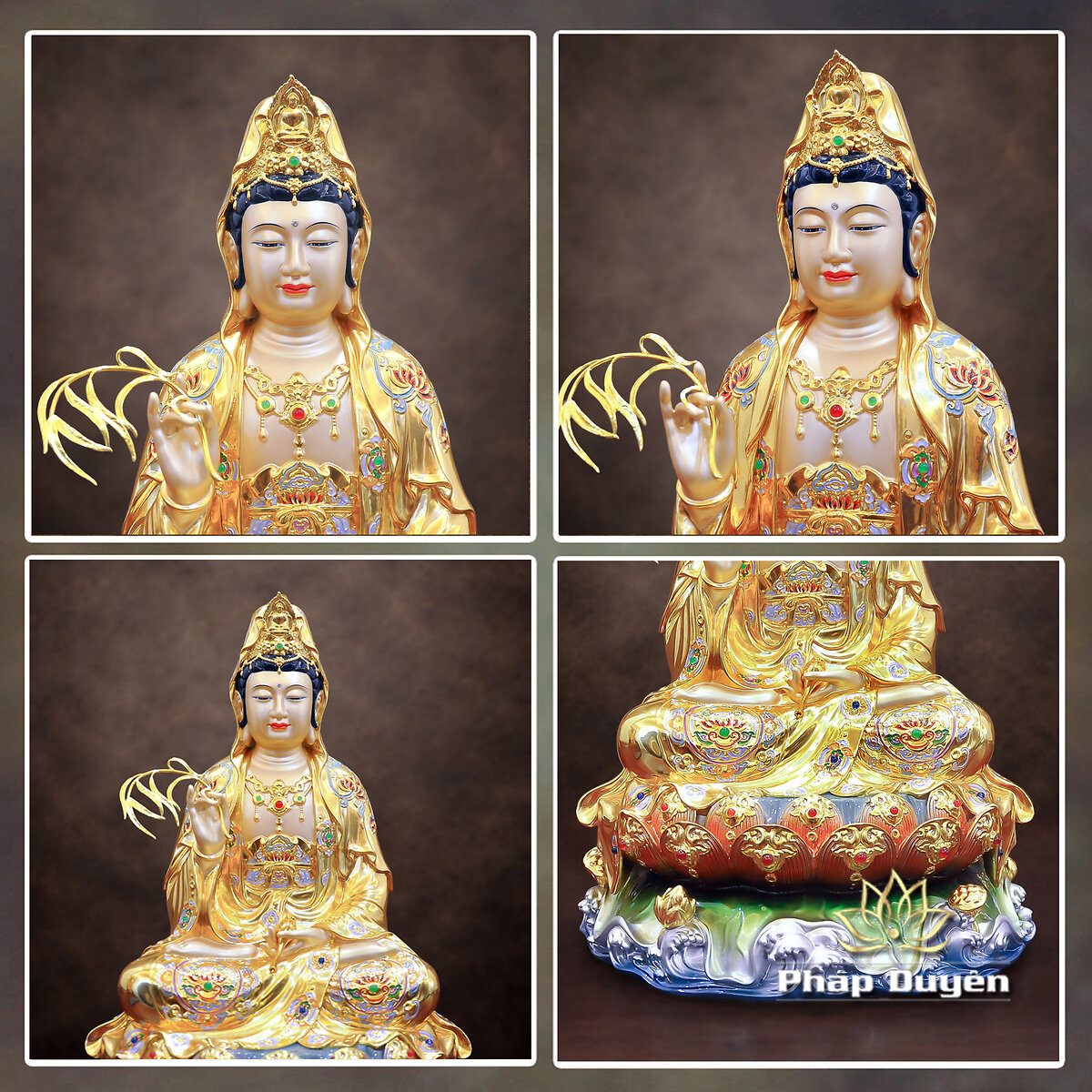 Bộ Tượng Ta Bà Tam Thánh Ngồi Non Nước, Bằng Đồng Dát Vàng, Cao 40 cm - ảnh 9