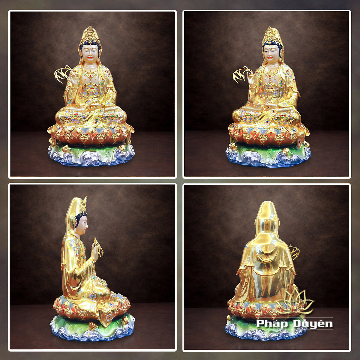 Bộ Tượng Ta Bà Tam Thánh Ngồi Non Nước, Bằng Đồng Dát Vàng, Cao 40 cm - ảnh 10