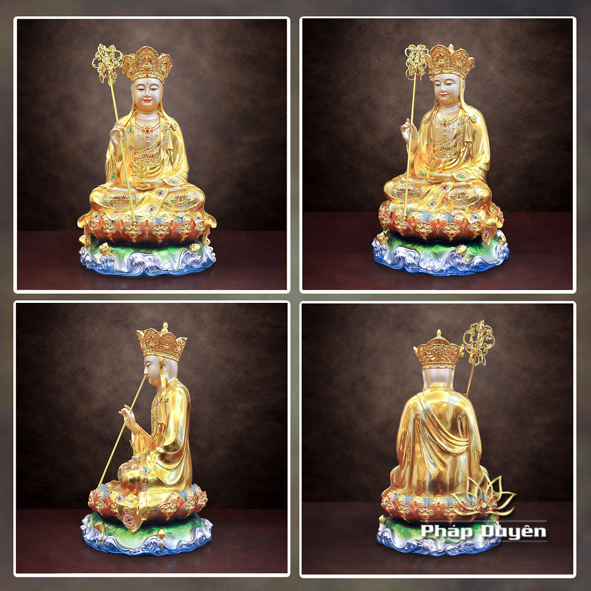 Bộ Tượng Ta Bà Tam Thánh Ngồi Non Nước, Bằng Đồng Dát Vàng, Cao 40 cm - ảnh 13